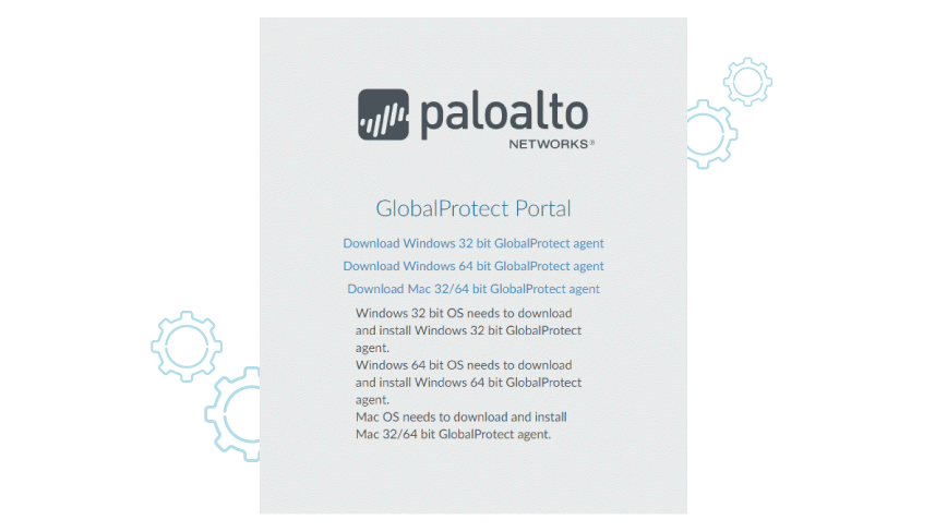 GlobalProtect Portal download page with options for Windows and Mac OS agents