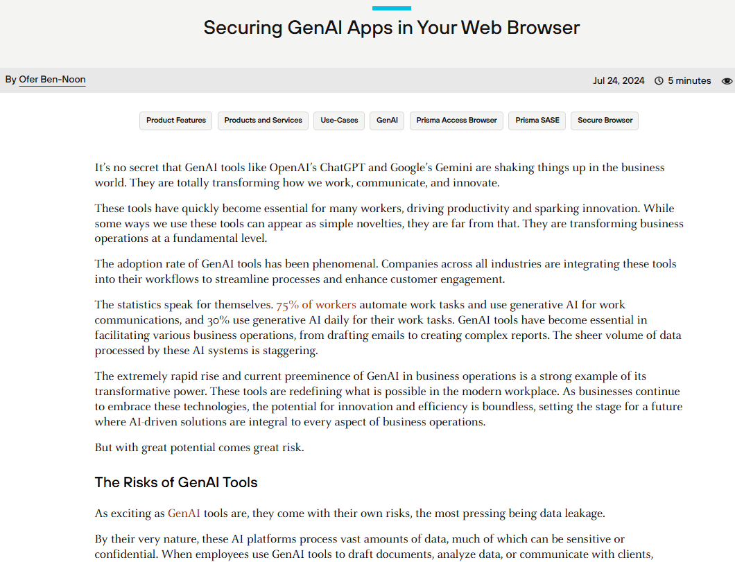 Enabling Gen-AI with Prisma Browser