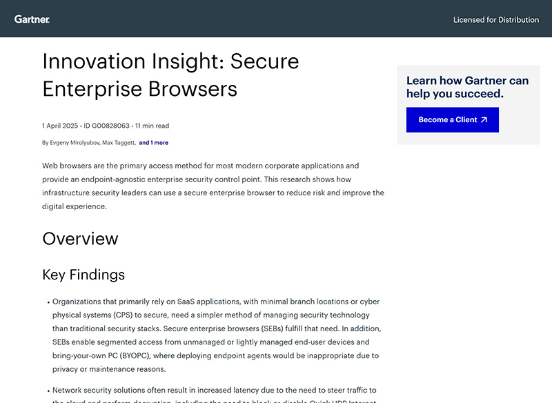 Gartner<sup>&reg;</sup>, Innovation Insight: Secure Enterprise Browsers